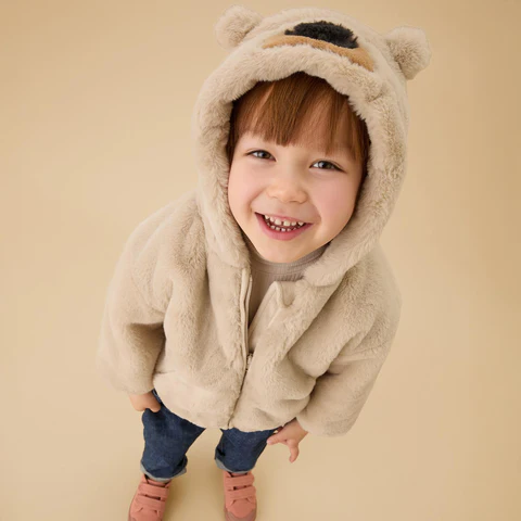 Bear Faux Fur Hooded Jacket