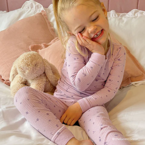 Lilac Floral Ribbed Pyjamas